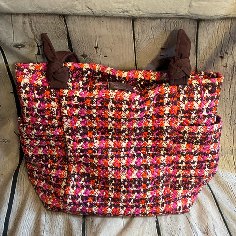 Vera Bradley Large Hadley Tote Cotton Houndstooth Tweed Floral Multi Color‎ GUC